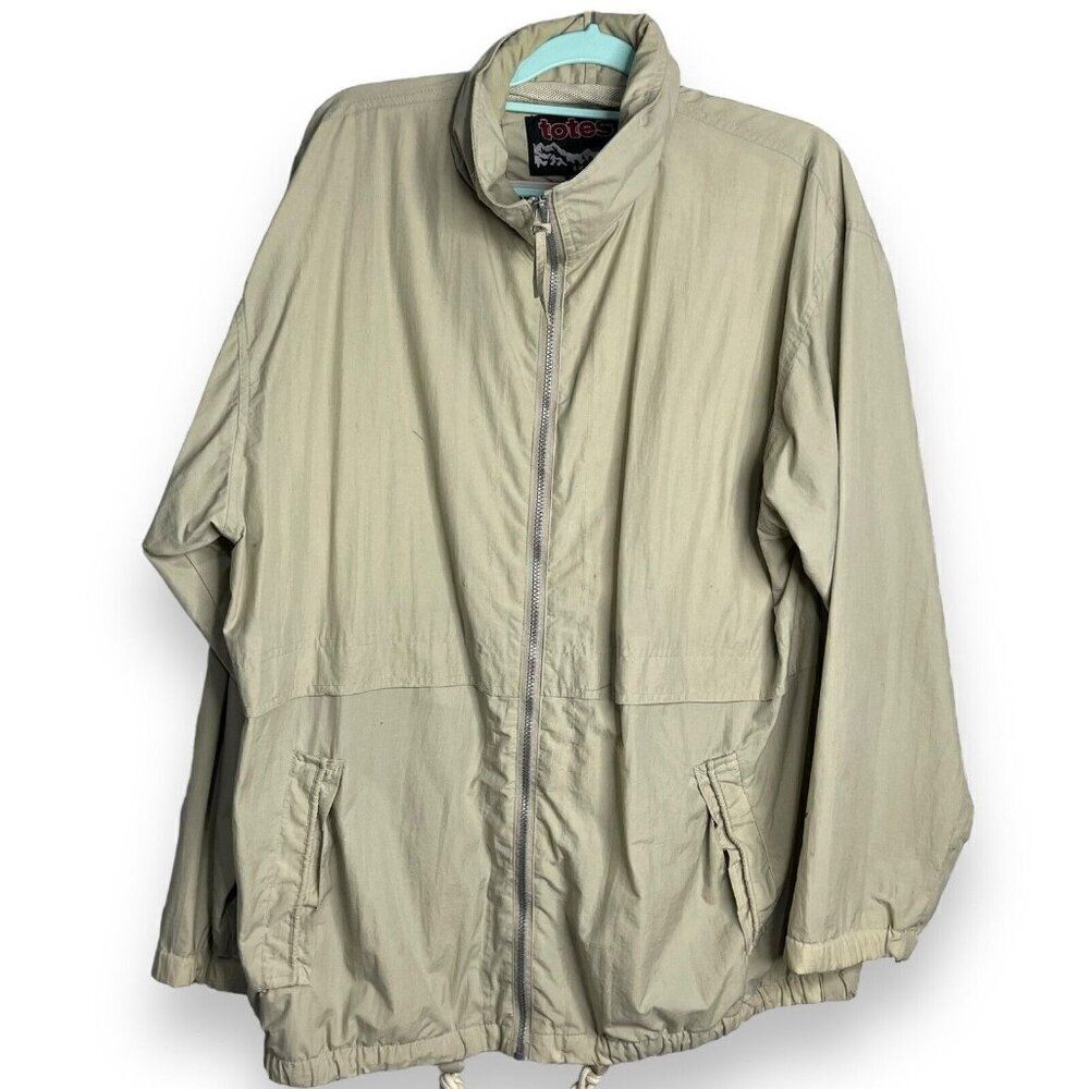 Totes Explorer Zipper Front Jacket Women's Large Beige Pockets Hood Retro Unisex
